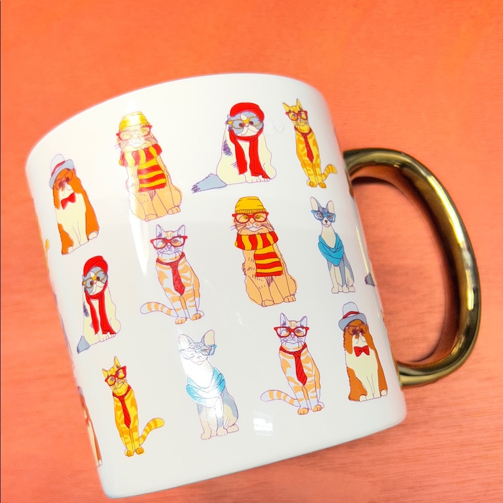 Cat Mug with Gold Handle